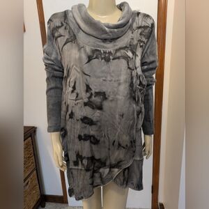 Made In Italy Elegant Gray Tie-Dye Cowl Neck Women's Top
